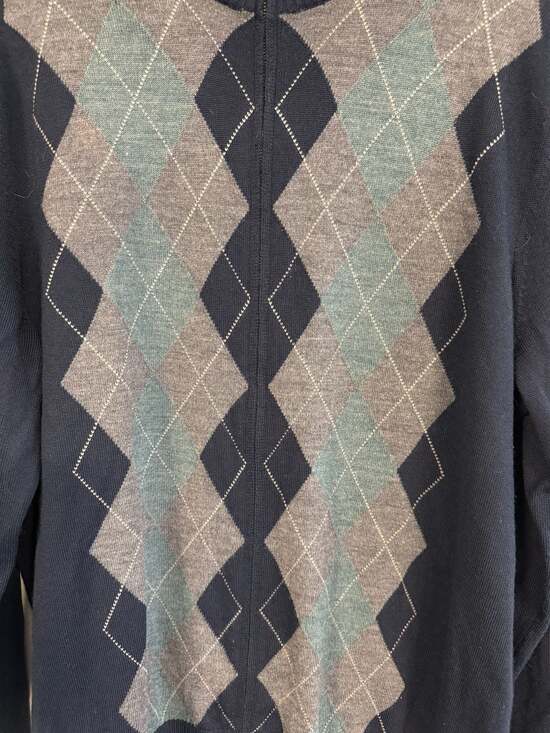 Banana Republic Men's XL Argyle Full Zip Wool Blend Sweater Navy Blue - Picture 6 of 6